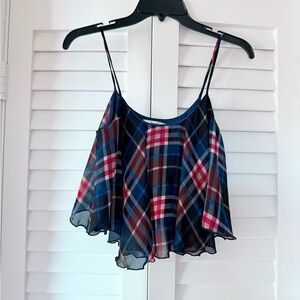 Papaya plaid spaghetti‎ strap crop top Size S